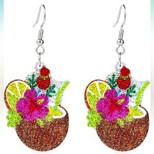 Coconut Drink Floral Glitter Earrings